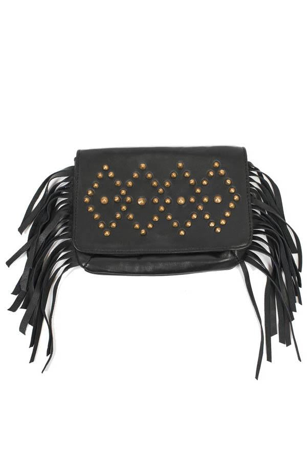 Small Leather Fringe Crossbody Bag With Studs Cell Phone 