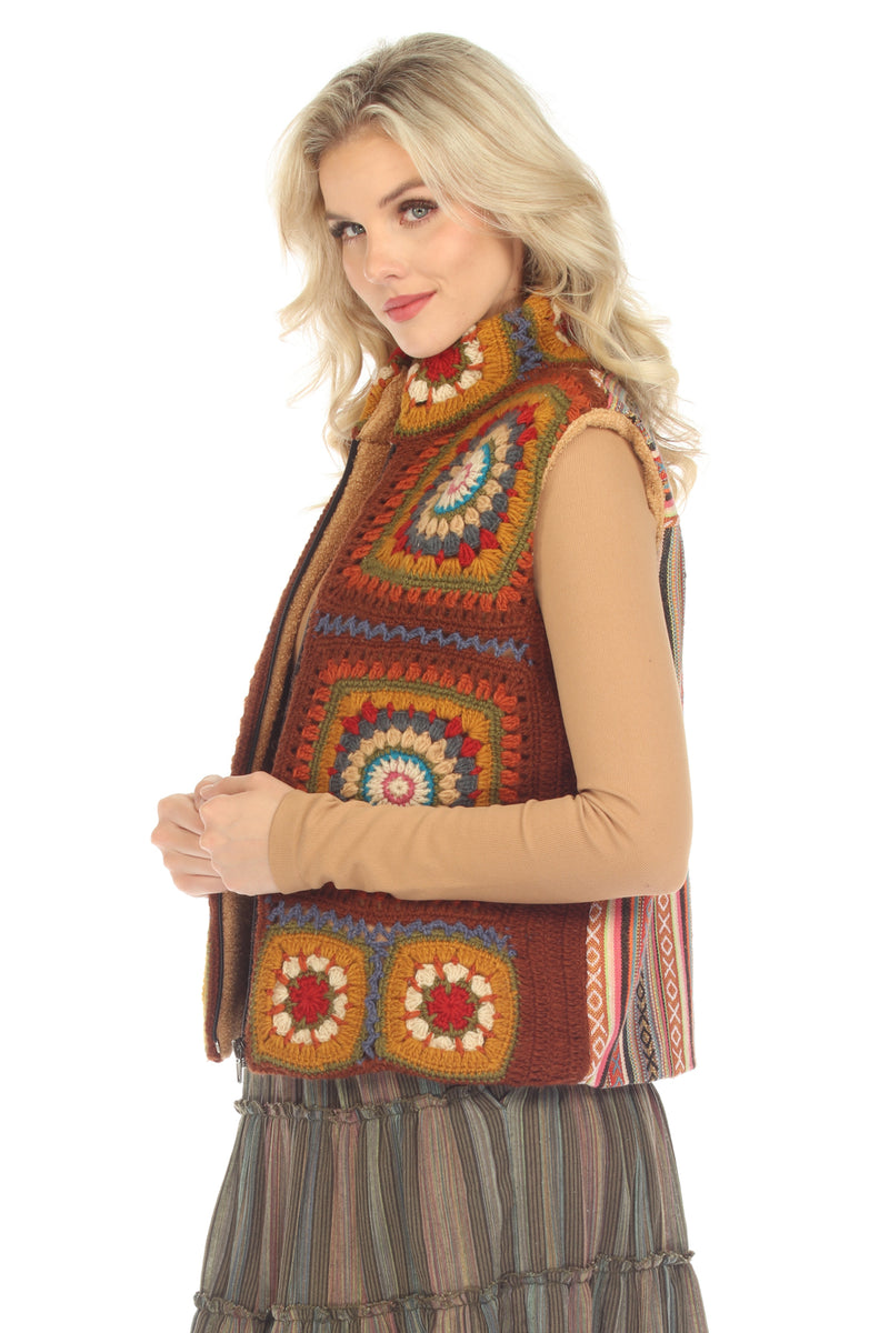 Crochet Mandala Fleece Lined Vest 