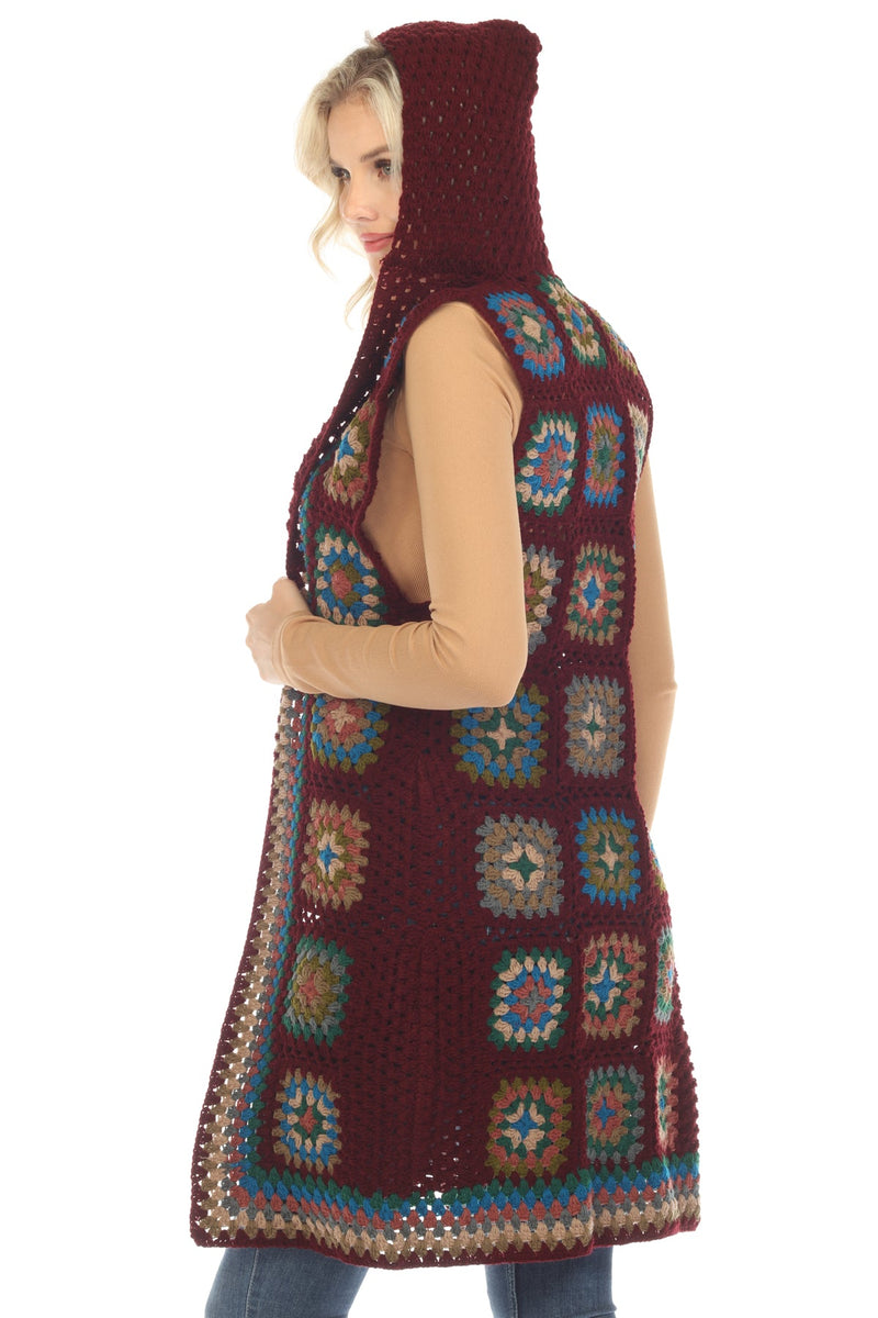 Long Hoodie Granny Square Vest