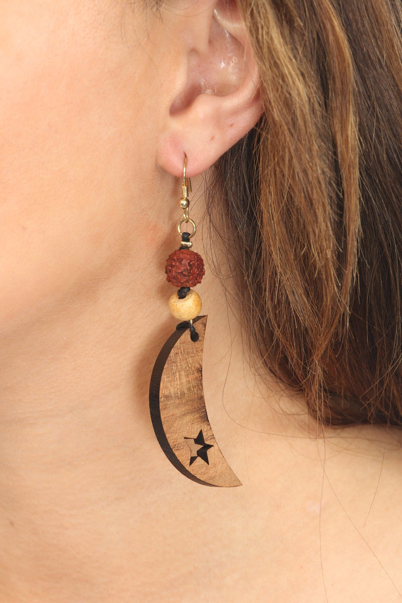 OvSized Carved Moon Dangle Earrings