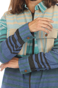 Ombre Striped Zipper Shirt Jacket