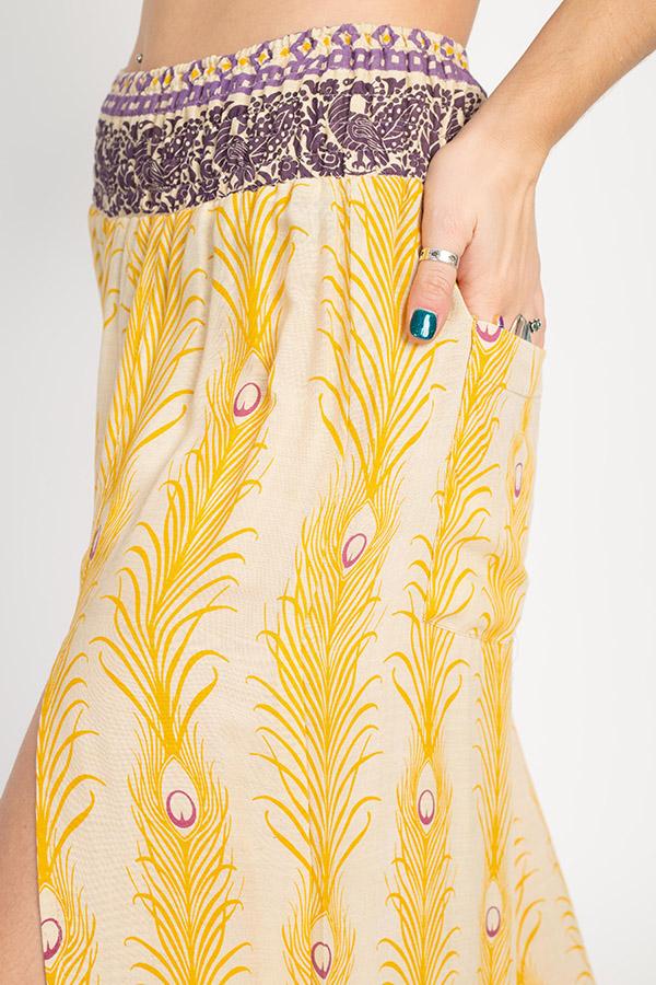 Mango Flowy Printed Trousers Yellow | ModeSens