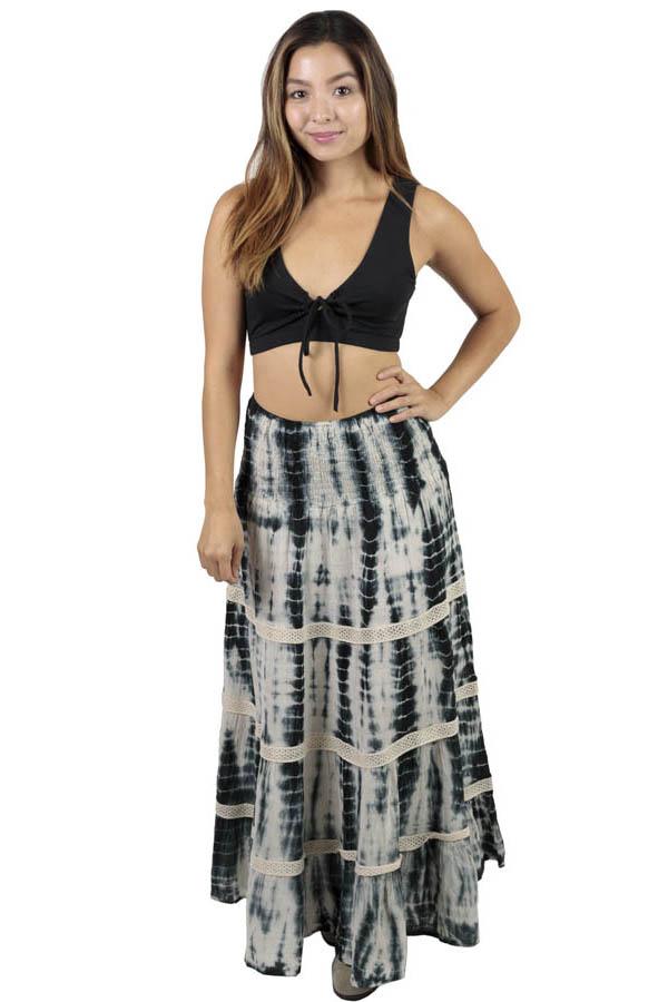 Women s Summer Cotton Tie Dye Gypsy Maxi Skirt