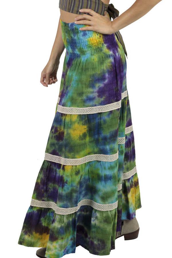 Women s Summer Cotton Tie Dye Gypsy Maxi Skirt