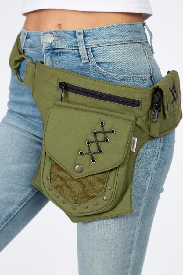 Pockets Belt Utility Belt Belt Bag in Black Cotton 