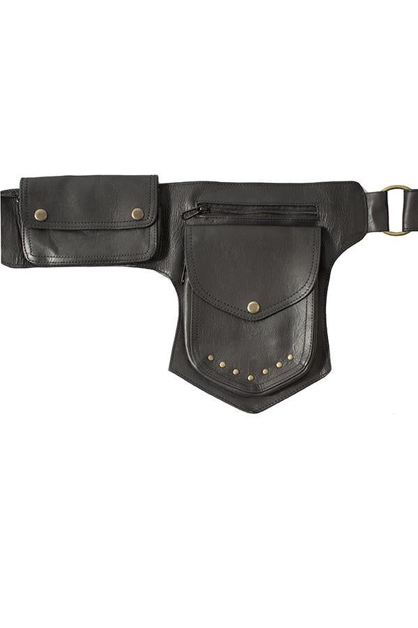 D.LerBung 2 Pieces Womens Fanny Pack Leather Belt with Removable Belt Waist Pouch Fashion Belt Bags Black and Khaki
