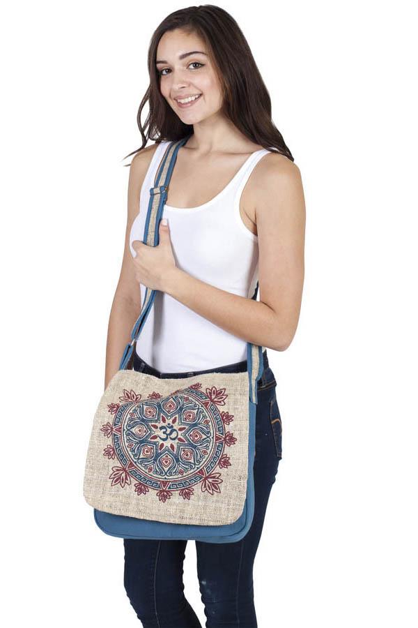 cotton canvas bohemian hippie messenger bag-Olive-One size