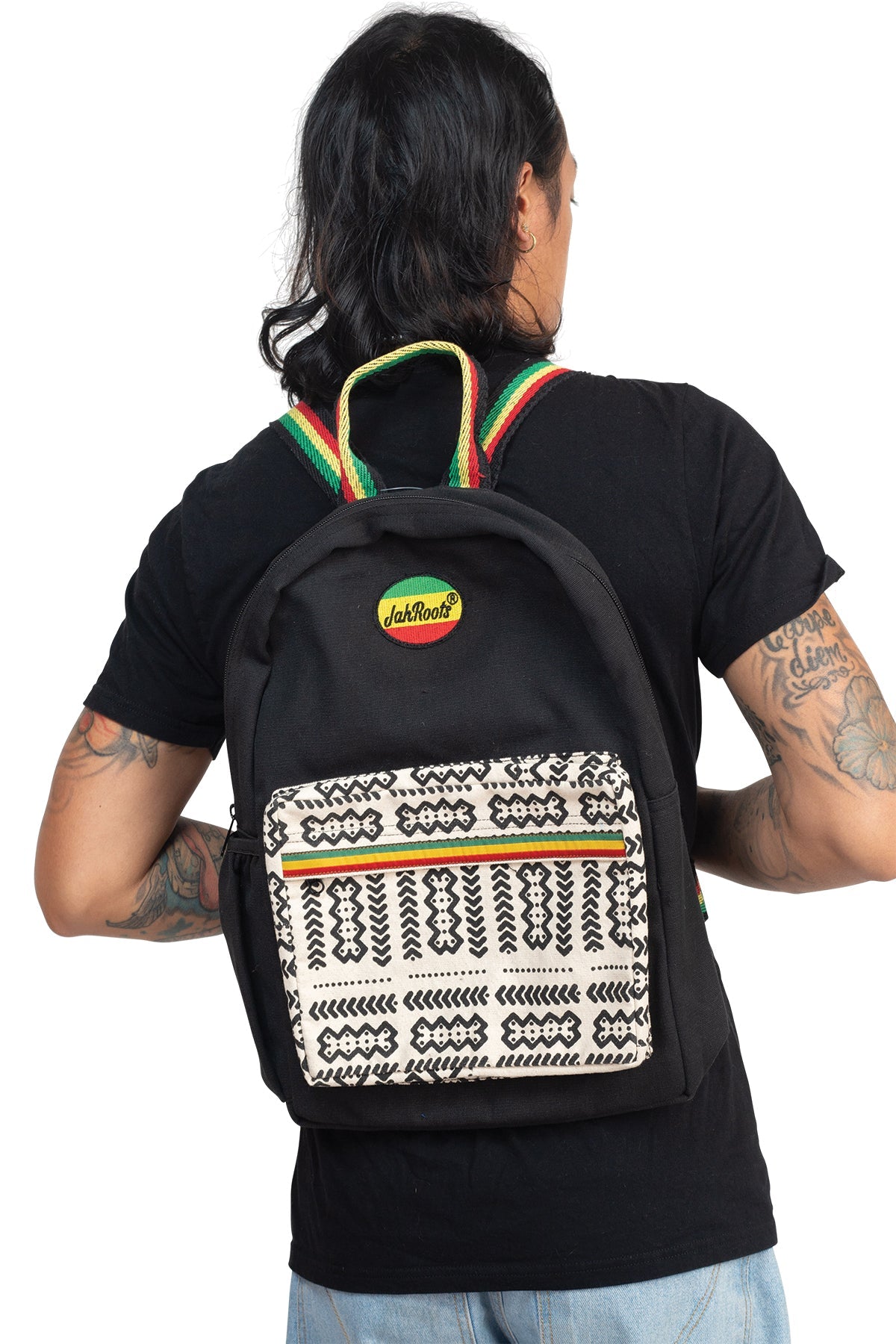 Psychedelic Drawstring Backpack Canvas Sack Bag Black Tribal Print